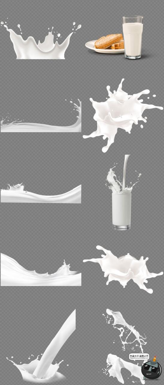 图片[2]-牛奶飞溅喷溅一杯子盒子水滴巧克力奶花PNG免抠后期合成元素素材-设计猿