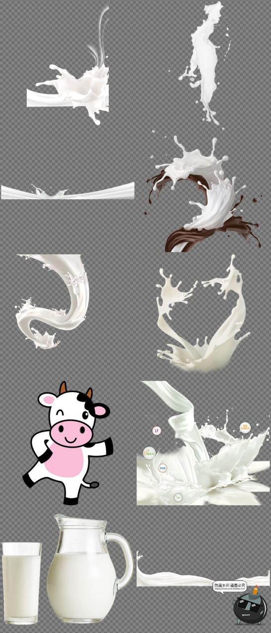 图片[4]-牛奶飞溅喷溅一杯子盒子水滴巧克力奶花PNG免抠后期合成元素素材-设计猿