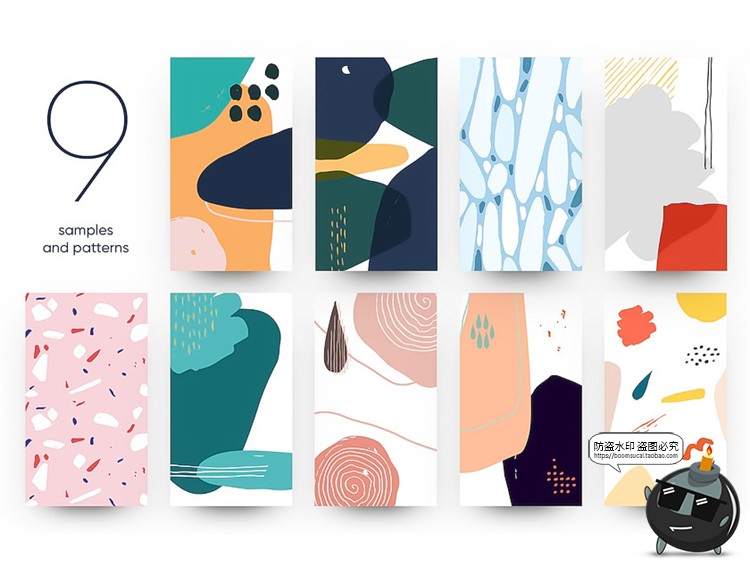 图片[3]-孟菲斯风格抽象图形包装印花底纹撞色无缝拼接背景图案AI矢量素材-设计猿