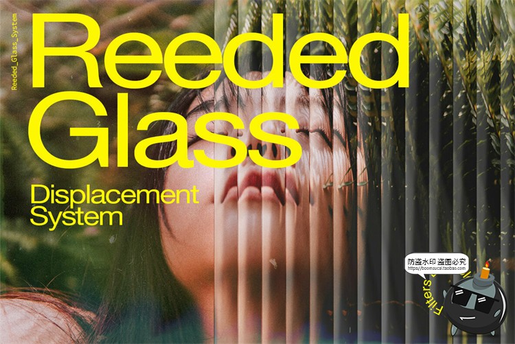 图片[1]-潮流磨砂毛玻璃折射百叶窗图片错位特效效果样机PSD模板PS素材-设计猿