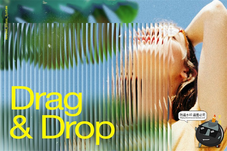 图片[2]-潮流磨砂毛玻璃折射百叶窗图片错位特效效果样机PSD模板PS素材-设计猿