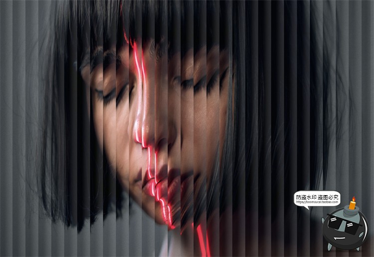 图片[3]-潮流磨砂毛玻璃图片错位折射切割镜像特效海报样机PSD模板PS素材-设计猿