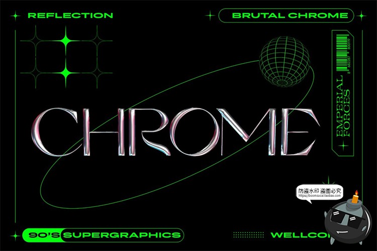 图片[1]-酸性艺术金属光泽镀铬特效字未来风文字3D样机PSD模板PS素材-设计猿