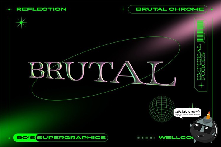 图片[4]-酸性艺术金属光泽镀铬特效字未来风文字3D样机PSD模板PS素材-设计猿