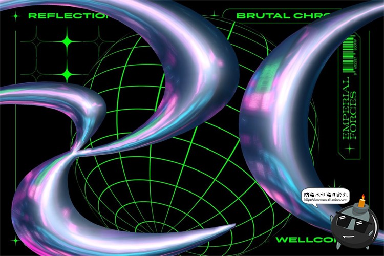 图片[5]-酸性艺术金属光泽镀铬特效字未来风文字3D样机PSD模板PS素材-设计猿
