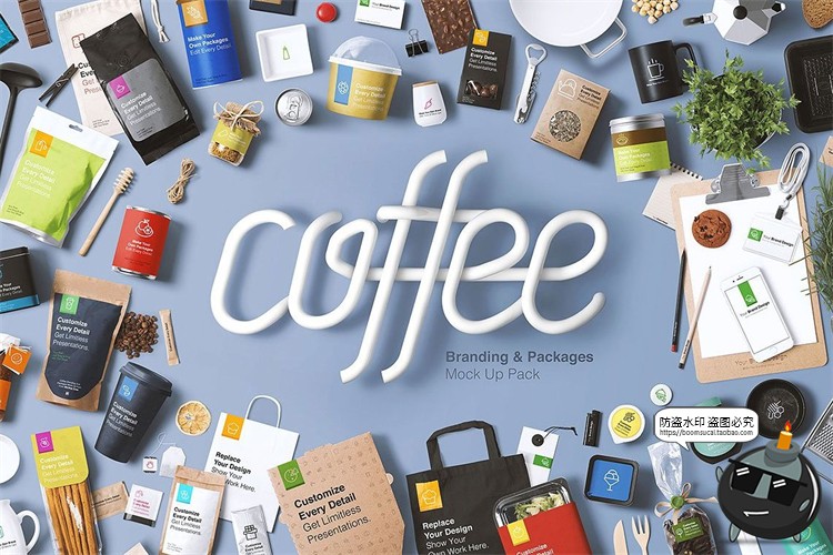 图片[1]-咖啡店奶茶店饮品品牌vi提案包装物件合集展示样机PSD模板PS素材-设计猿