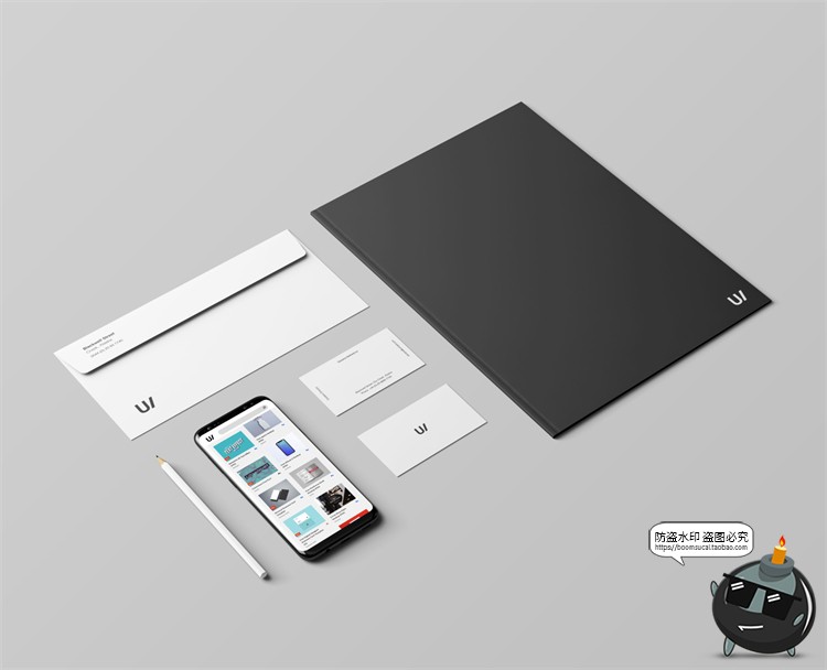 图片[4]-现代企业物料优雅灰色办公文具vi提案样机效果展示PSD模板PS素材-设计猿