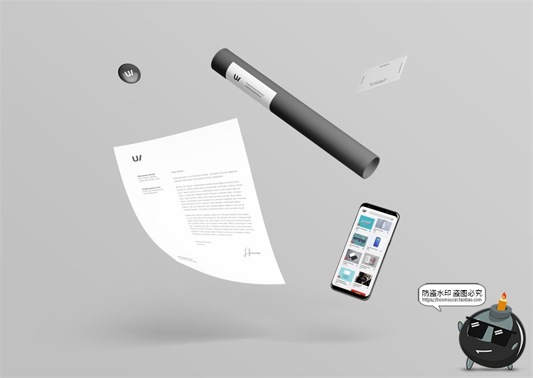 图片[7]-现代企业物料优雅灰色办公文具vi提案样机效果展示PSD模板PS素材-设计猿