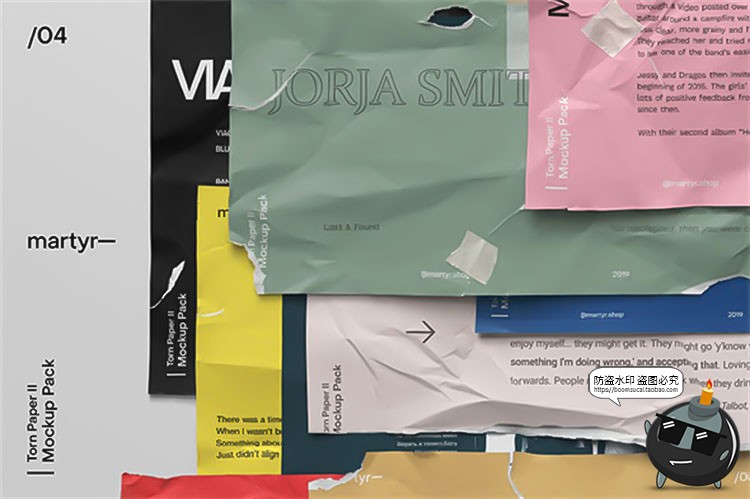 图片[1]-潮流复古破损撕裂褶皱纸张纹效果海报传单贴图样机PSD模板PS素材-设计猿
