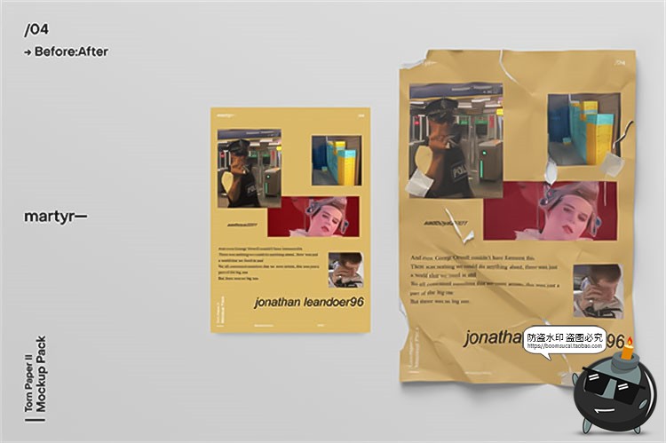 图片[3]-潮流复古破损撕裂褶皱纸张纹效果海报传单贴图样机PSD模板PS素材-设计猿