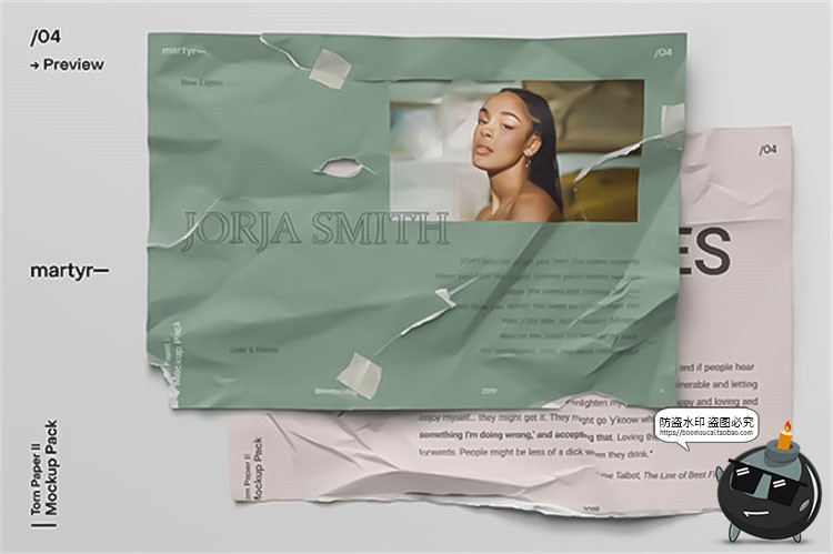 图片[4]-潮流复古破损撕裂褶皱纸张纹效果海报传单贴图样机PSD模板PS素材-设计猿