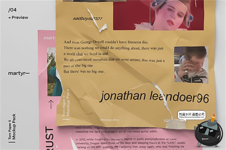 图片[5]-潮流复古破损撕裂褶皱纸张纹效果海报传单贴图样机PSD模板PS素材-设计猿