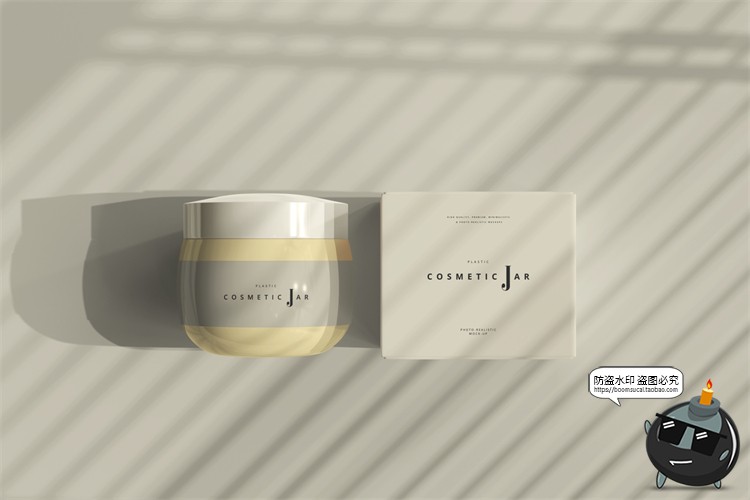 图片[2]-轻奢护肤化妆品面霜包装罐纸盒光影场景展示VI样机PSD模板PS素材-设计猿
