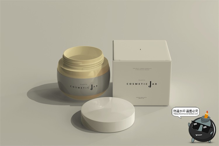 图片[5]-轻奢护肤化妆品面霜包装罐纸盒光影场景展示VI样机PSD模板PS素材-设计猿