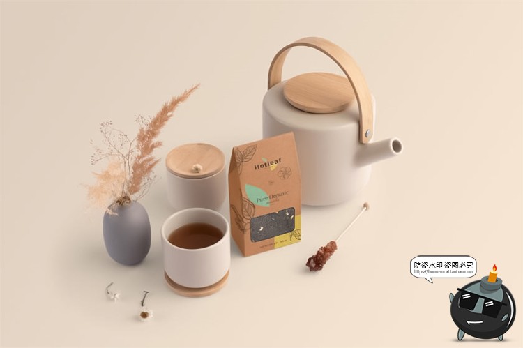 图片[2]-新式茶叶品牌茶壶纸袋包装展示场景智能贴图样机PSD模板PS素材-设计猿