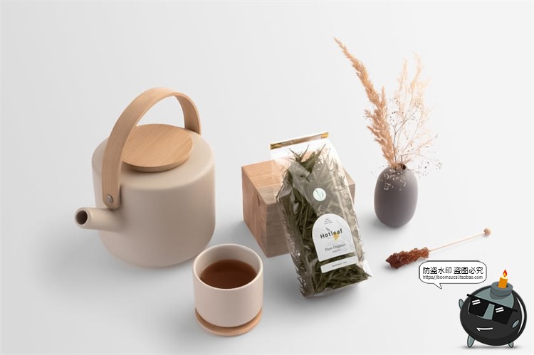 图片[3]-新式茶叶品牌茶壶纸袋包装展示场景智能贴图样机PSD模板PS素材-设计猿