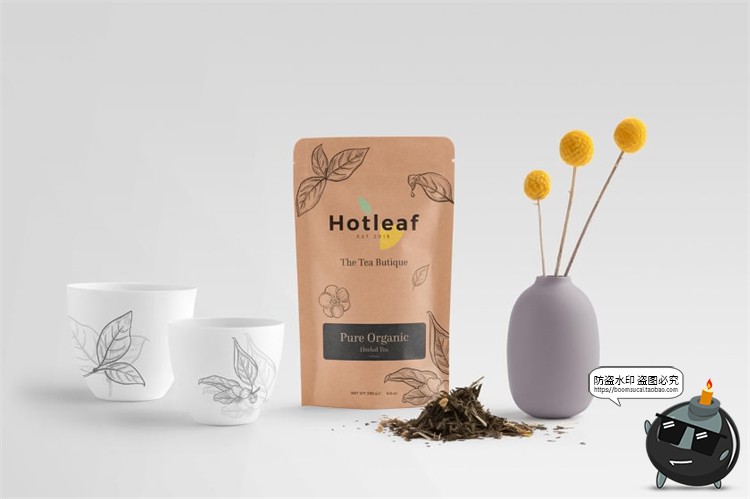 图片[4]-新式茶叶品牌茶壶纸袋包装展示场景智能贴图样机PSD模板PS素材-设计猿