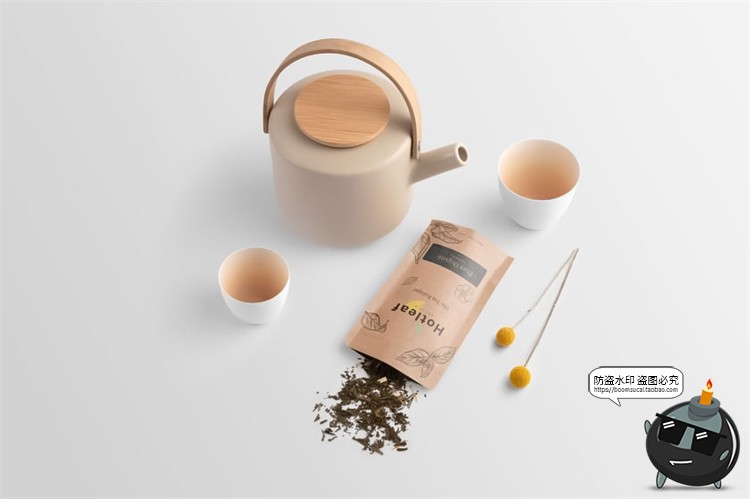 图片[5]-新式茶叶品牌茶壶纸袋包装展示场景智能贴图样机PSD模板PS素材-设计猿