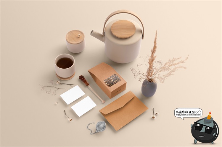图片[6]-新式茶叶品牌茶壶纸袋包装展示场景智能贴图样机PSD模板PS素材-设计猿