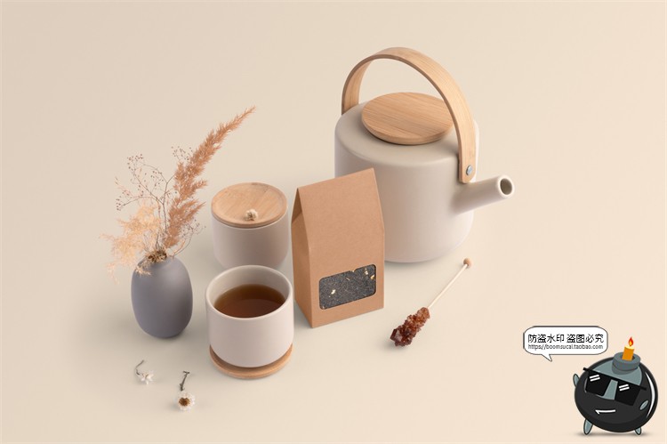 图片[8]-新式茶叶品牌茶壶纸袋包装展示场景智能贴图样机PSD模板PS素材-设计猿