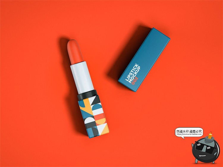 图片[2]-方管口红细长条化妆品外观效果展示智能贴图样机PSD模板PS素材-设计猿
