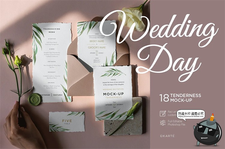 图片[1]-精美婚礼邀请函撕纸请柬明信片卡片信封mockups样机PSD模板PS素材-设计猿