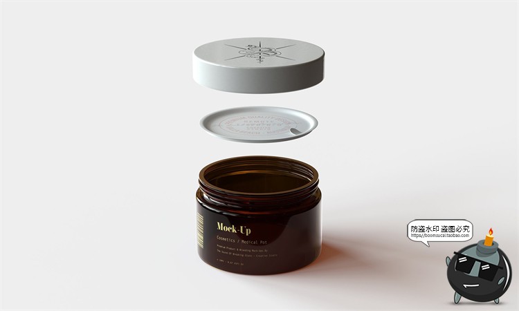 图片[2]-琥珀色玻璃化妆品护肤品面霜包装瓶罐标签展示样机PSD模板PS素材-设计猿