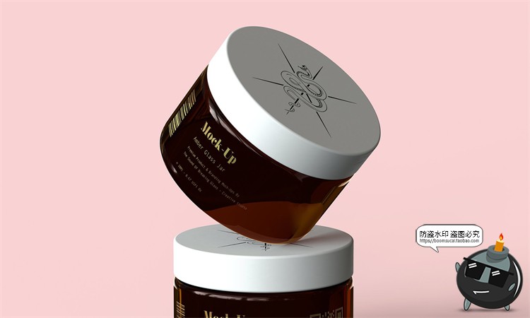 图片[9]-琥珀色玻璃化妆品护肤品面霜包装瓶罐标签展示样机PSD模板PS素材-设计猿