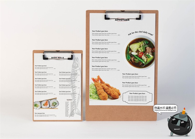 图片[1]-餐厅菜单木板夹纸价目表效果展示贴图Mockups样机PSD模板PS素材-设计猿
