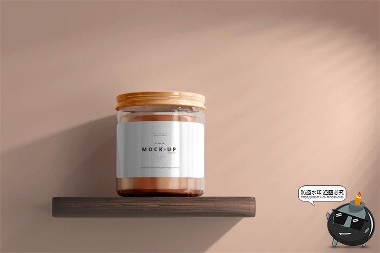 图片[5]-轻奢透明玻璃罐金盖瓶贴包装光阴阴影场景展示样机PSD模板PS素材-设计猿