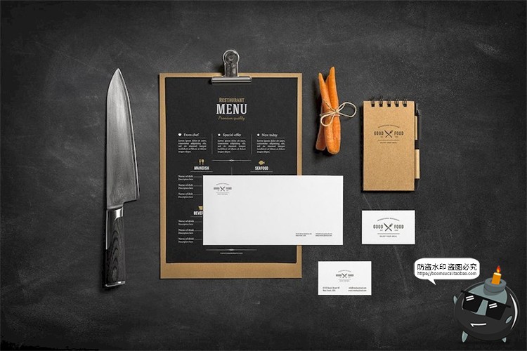 图片[2]-西餐美食餐饮品牌菜单展示VI提案智能贴图样机Mockups模板PSD素材-设计猿