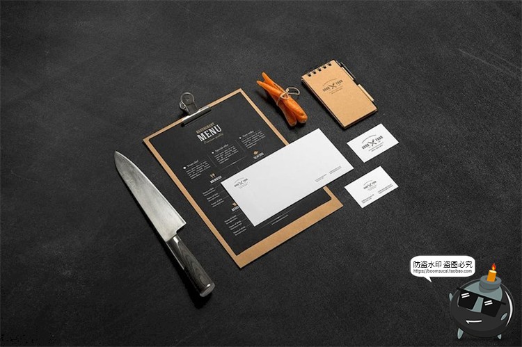 图片[3]-西餐美食餐饮品牌菜单展示VI提案智能贴图样机Mockups模板PSD素材-设计猿
