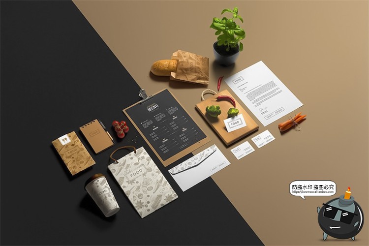 图片[5]-西餐美食餐饮品牌菜单展示VI提案智能贴图样机Mockups模板PSD素材-设计猿