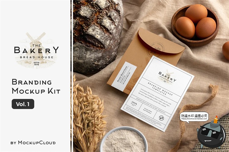 图片[1]-面包品牌烘焙坊下午茶麦子包装场景展示VI提案样机PSD模板PS素材-设计猿