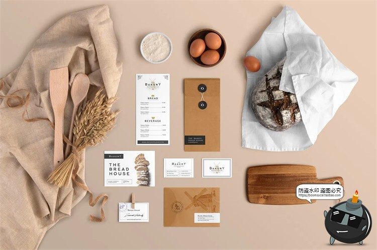 图片[2]-面包品牌烘焙坊下午茶麦子包装场景展示VI提案样机PSD模板PS素材-设计猿