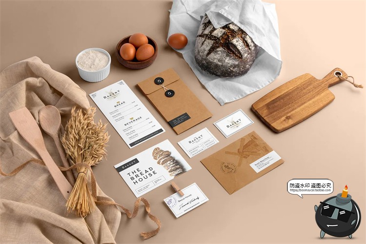 图片[3]-面包品牌烘焙坊下午茶麦子包装场景展示VI提案样机PSD模板PS素材-设计猿