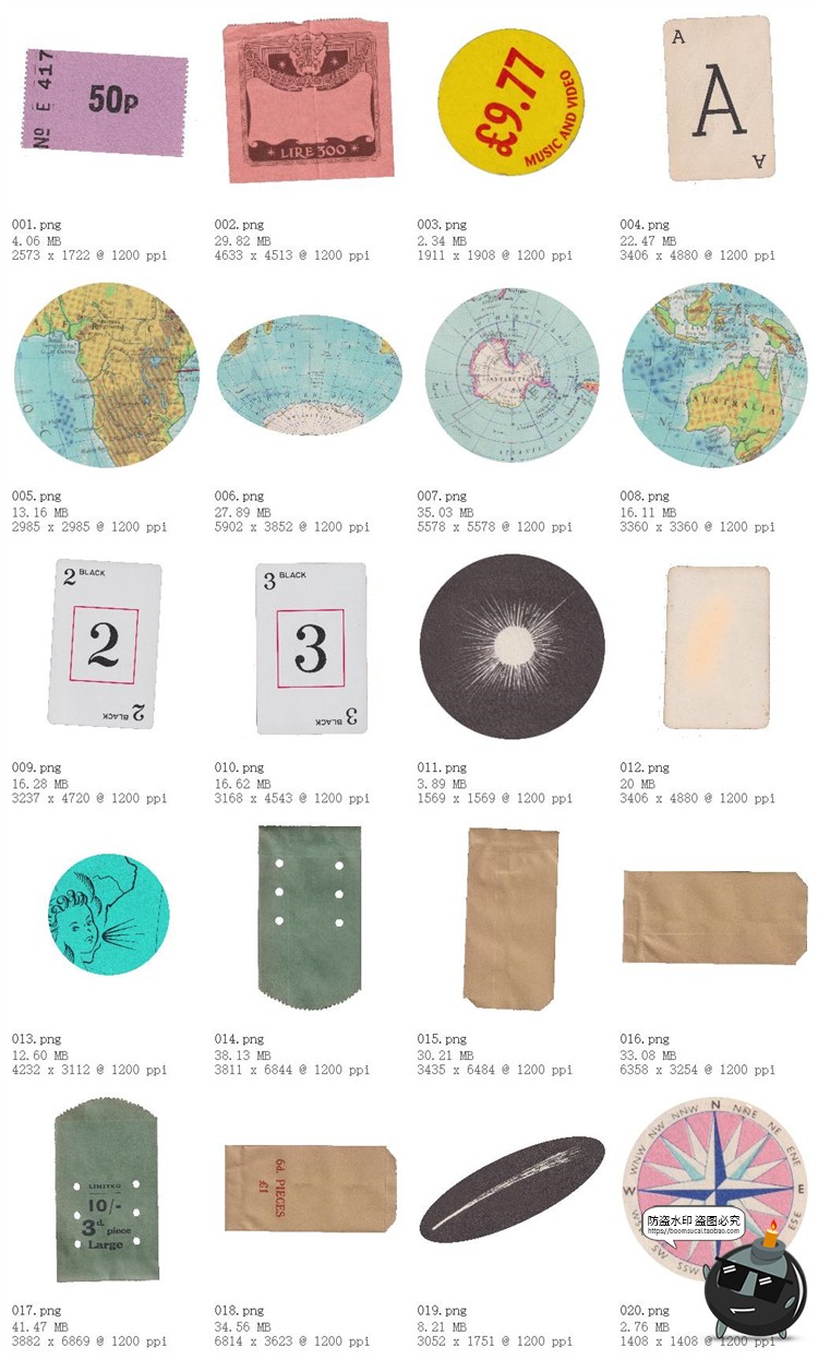 图片[2]-复古19世纪欧美元素老旧纸张标签贴纸拼贴剪切画PNG免抠图片素材-设计猿