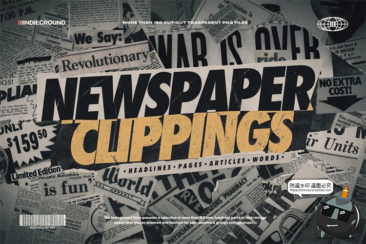 图片[1]-复古做旧撕裂折痕破碎欧美老报纸裁剪碎片拼贴剪切画PNG免抠素材-设计猿