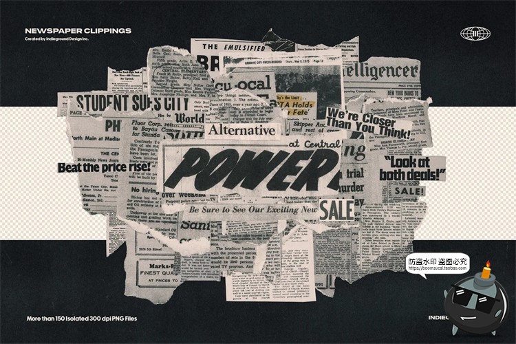 图片[2]-复古做旧撕裂折痕破碎欧美老报纸裁剪碎片拼贴剪切画PNG免抠素材-设计猿