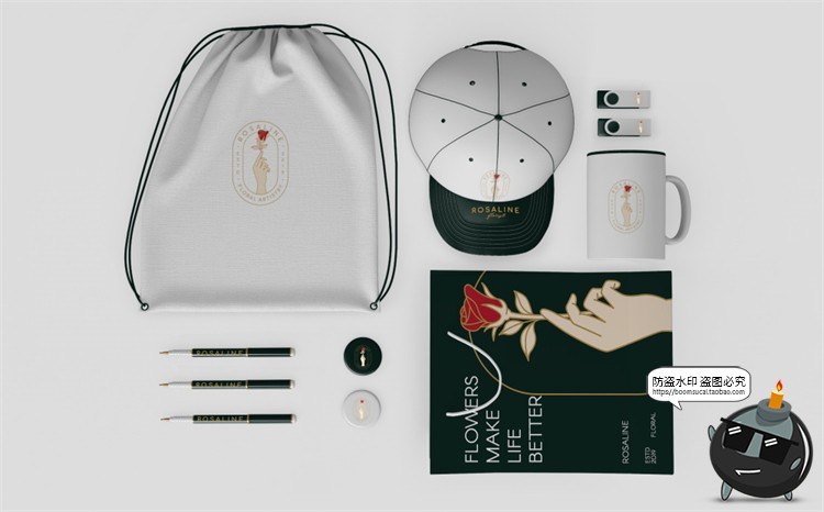 图片[1]-花店鲜花礼物浪漫植物品牌周边VI提案智能贴图样机PSD模板PS素材-设计猿