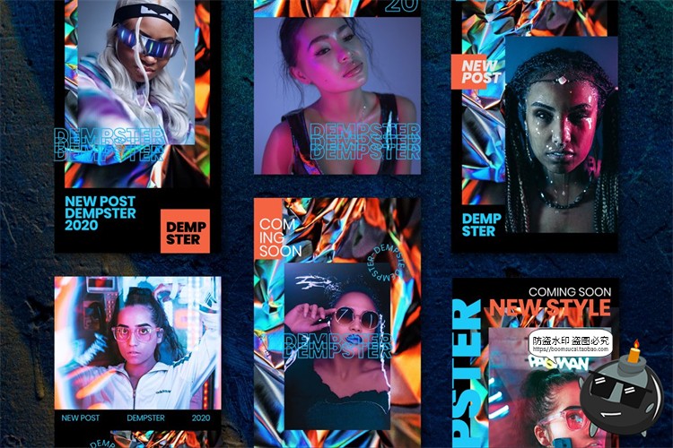 图片[6]-潮流全息抽象锡箔纸错版游戏风竖屏文字图文排版PSD模板PS素材-设计猿