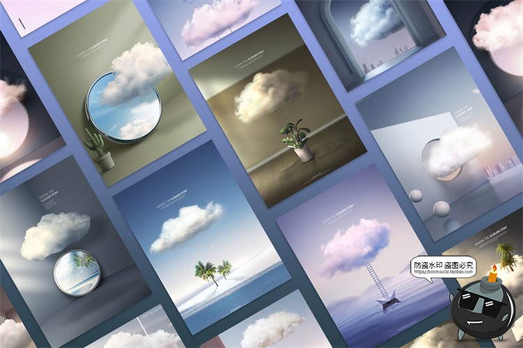 图片[1]-创意艺术云朵云层合成广告主视觉海报平面PSD模板源文件PS素材-设计猿