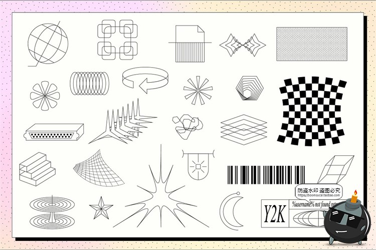 图片[2]-Y2K美学未来复古波浪形状酸性元素背景AI矢量PNG免抠装饰图标素材-设计猿