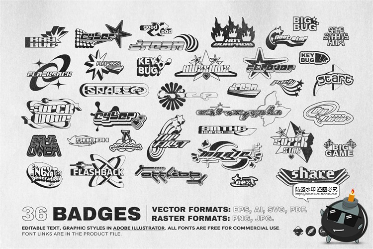 图片[3]-潮流复古酸性Y2K机能抽象赛博朋克logo图标几何图形AI矢量素材-设计猿