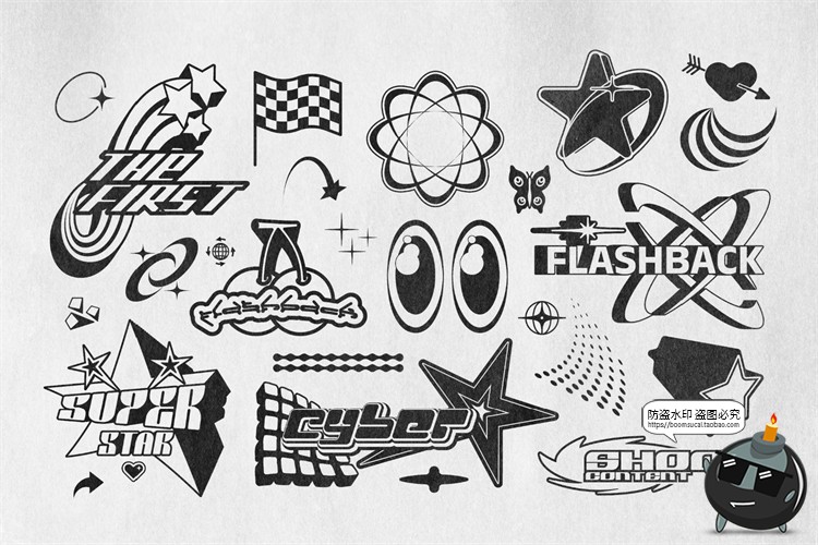 图片[9]-潮流复古酸性Y2K机能抽象赛博朋克logo图标几何图形AI矢量素材-设计猿