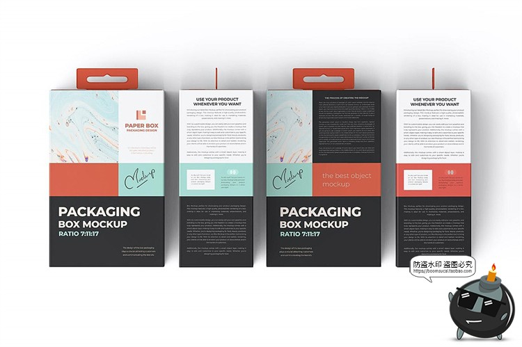 图片[7]-悬挂式纸盒电子3C设备纸板盒纸箱模型贴图包装样机PSD模板PS素材-设计猿