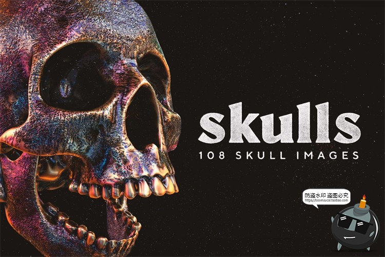 图片[1]-金属骷髅头骨骷颅头骨头骨骼潮流3D立体装饰元素PNG免抠图片素材-设计猿