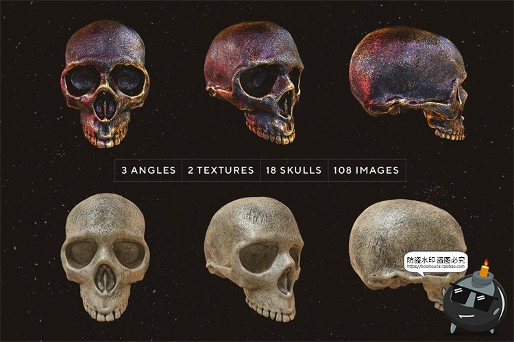 图片[2]-金属骷髅头骨骷颅头骨头骨骼潮流3D立体装饰元素PNG免抠图片素材-设计猿