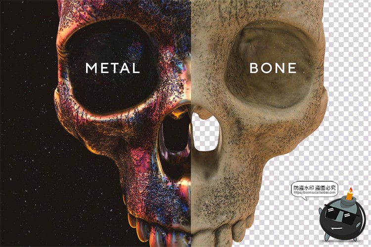 图片[3]-金属骷髅头骨骷颅头骨头骨骼潮流3D立体装饰元素PNG免抠图片素材-设计猿