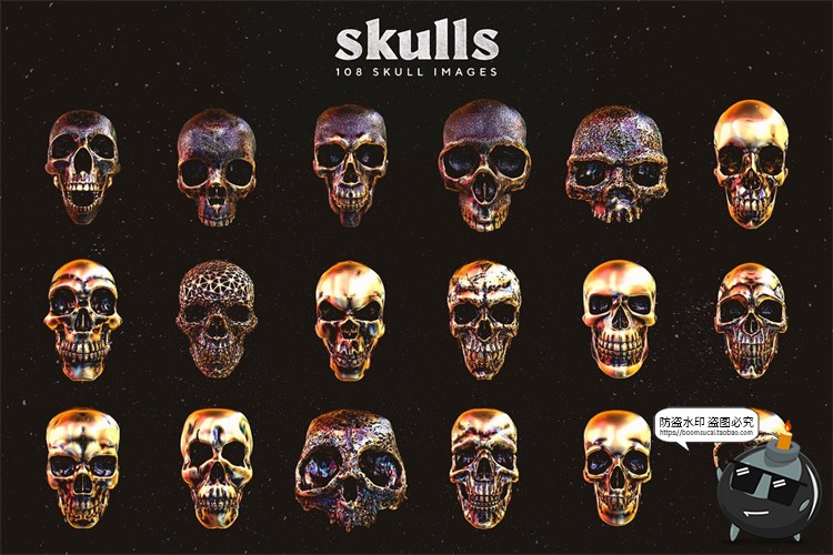 图片[4]-金属骷髅头骨骷颅头骨头骨骼潮流3D立体装饰元素PNG免抠图片素材-设计猿